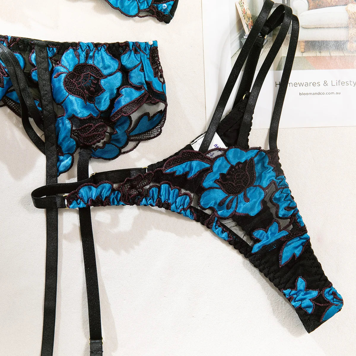 Diccvicc Floral Embroidery Mesh Lingerie Set
