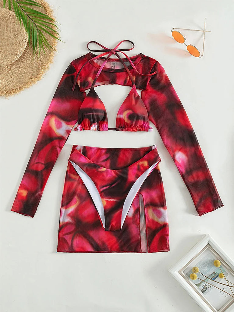 4‑Piece Triangle Halter String Bikini Set