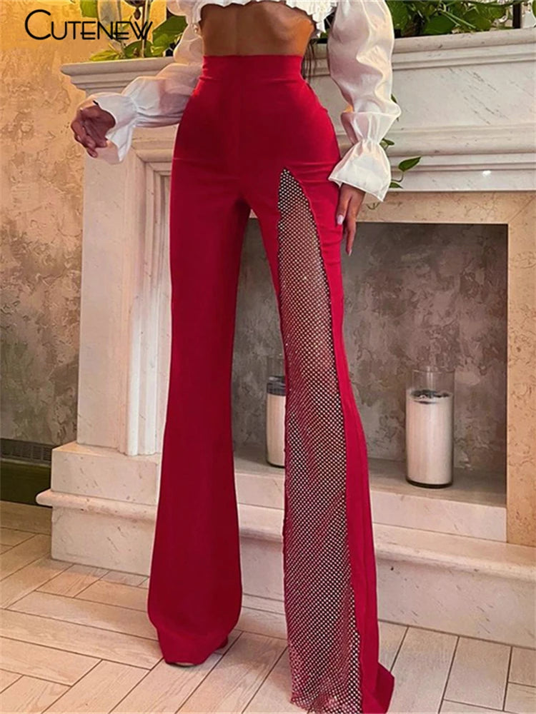 NIBBER Sexy Mesh Patchwork One Shoulder Playsuits Women Elegant Solid Skinny Flare Pants Jumpsuit Fashion Lady Party Streetwear