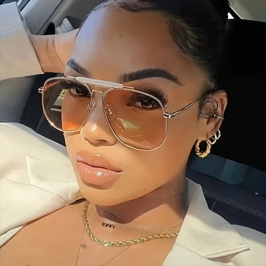 Luxury Brand Designer Oversized Pilot Sunglasses Women For Men Vintage Popular Sun Glasses Punk Outdoor Metal Eyeglasses UV400