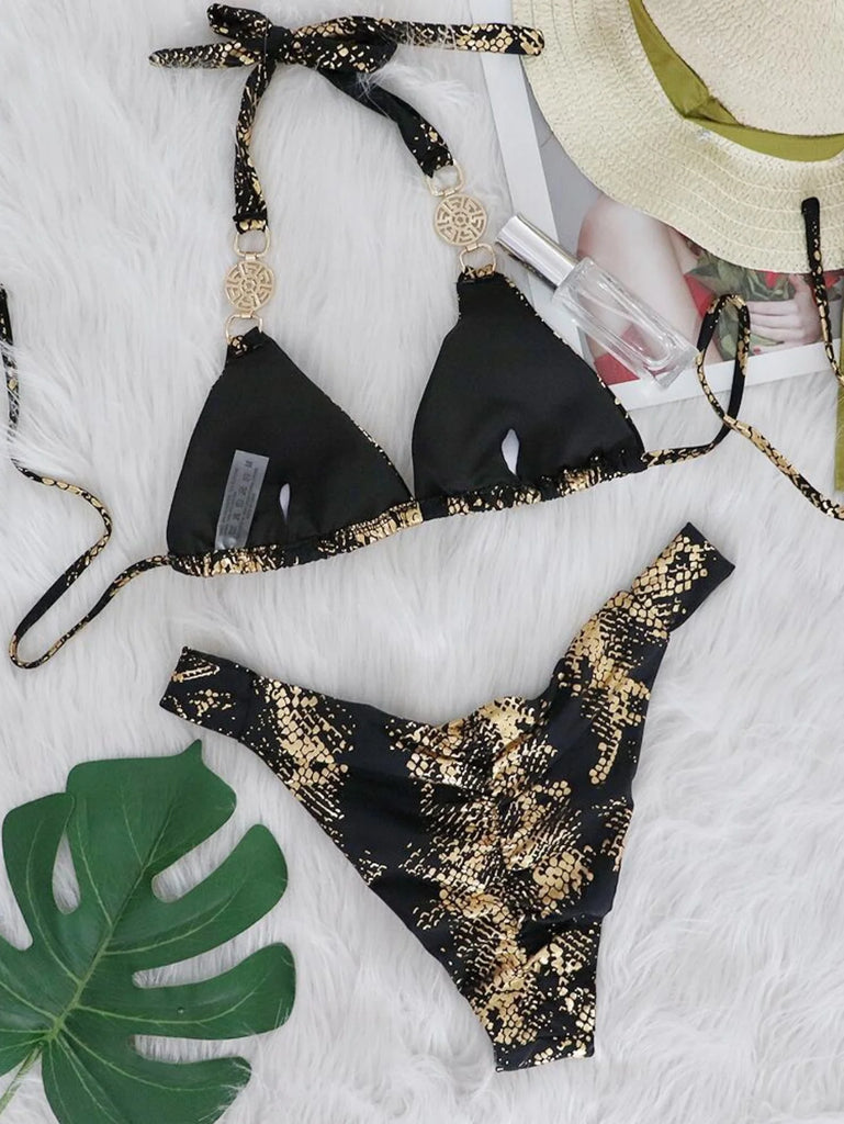 Women’s 2026 White Snake‑Skin Rhinestone Micro Bikini – Luxury Brazilian Push‑Up Thong Swimsuit