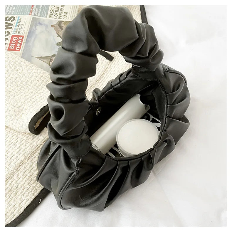 HOMEFISH Fashion Pleated PU Cloud Handlebags for Women Leisure Armpit Shoulder Bags Dumpling Handbag Female Shopping Hand Bags