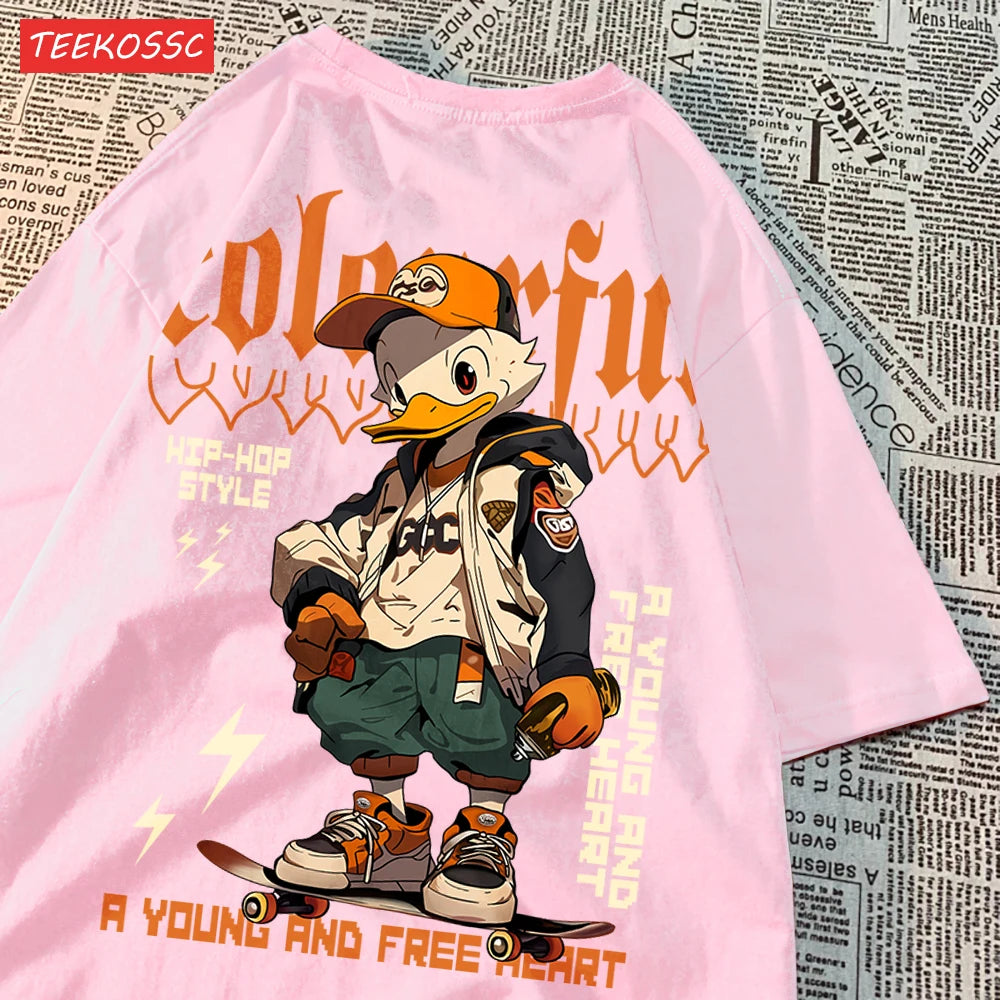 Handsome And Cool Duck Pattern Printing T-Shirt Cotton Fashion T-Shirt Women'S Trendy Cool Clothes Breathable Cartoon Tees