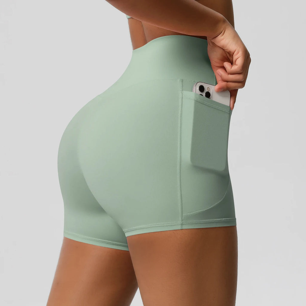 Women’s Seamless High Waist Sports Shorts with Pockets