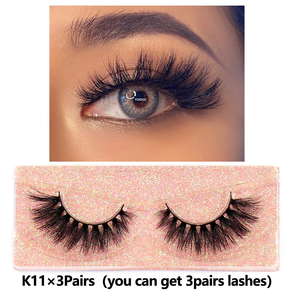 FOXESJI 3Pairs 3D Mink Lashes Fluffy Wispy Soft Corss Mink Fake Eyelashes Reusable Lash Extension Thick False Eyelashes Makeup