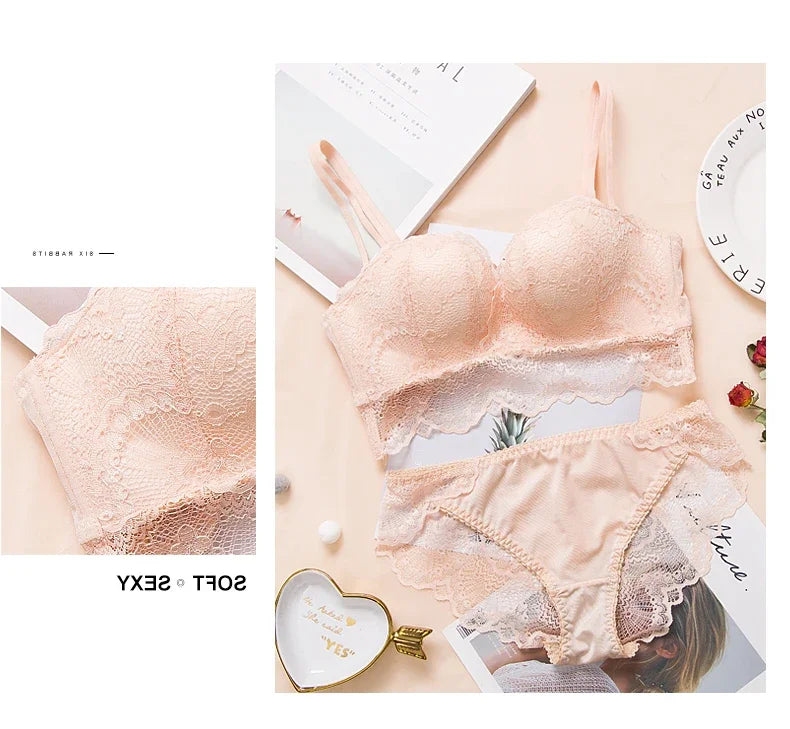 Sexy Push Up Bra Lingerie Set - Comfortable Wireless Lace Underwear, Massage Palm Cup for Lift, 75C/80C/85C