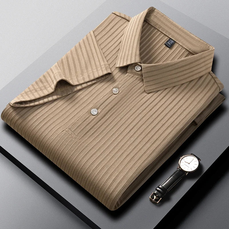 Striped Short‑Sleeve Polo Shirt