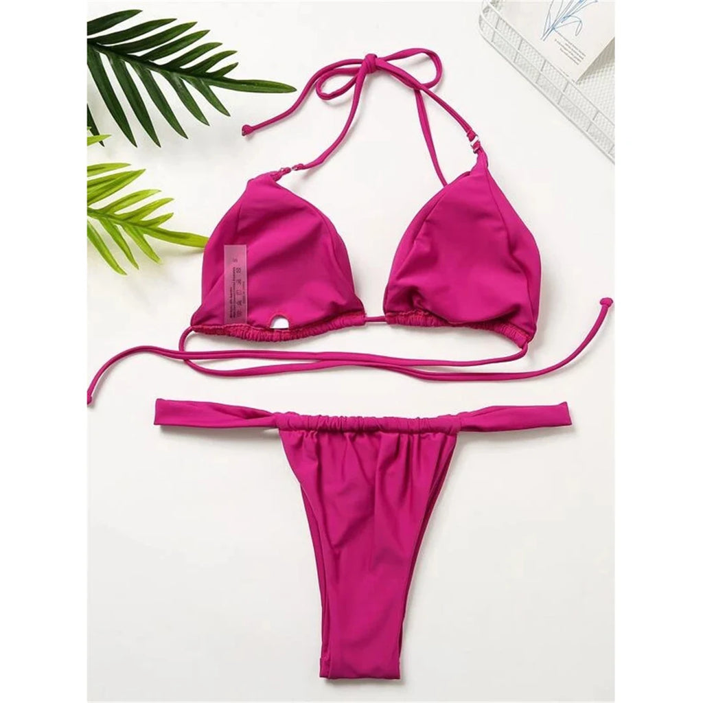 Women’s Halter High‑Leg Bikini Set – Sexy Two‑Piece Swimsuit in 14 Colors, V4010 Summer Beachwear