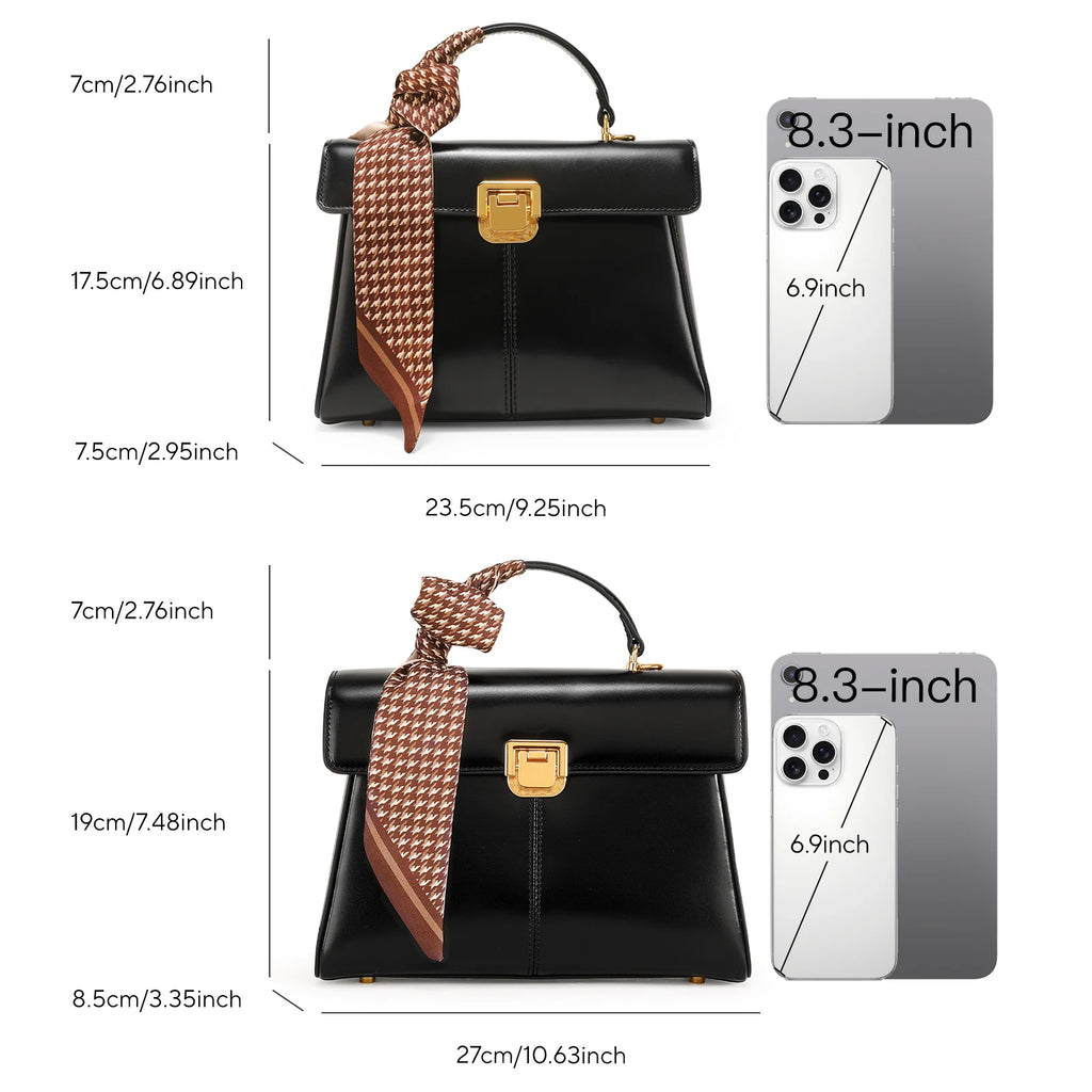 ITAMOOD Genuine Leather Handbag with Scarf | Luxury Designer Trendy Shoulder Bag Solid Color Commuting Bag | bags for women gift