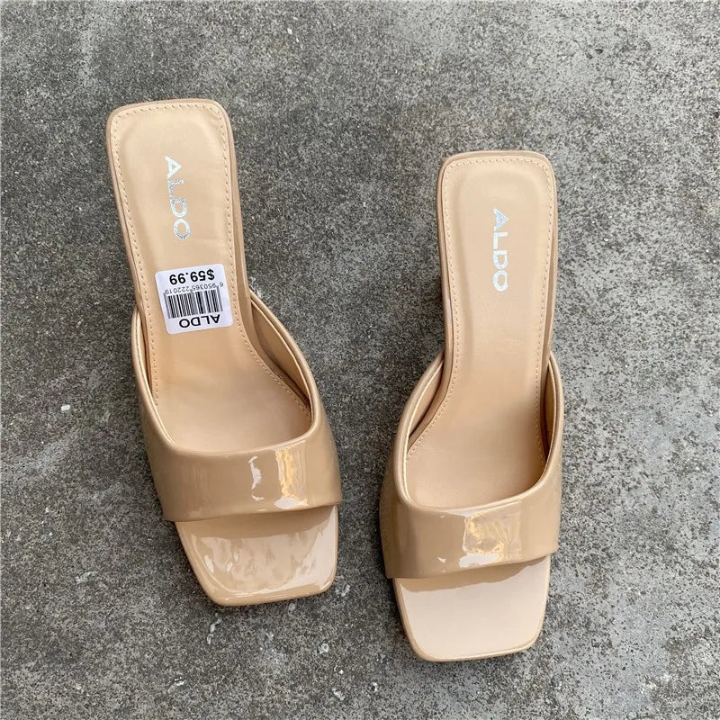 Women’s Square‑Head Thin High‑Heel Slippers