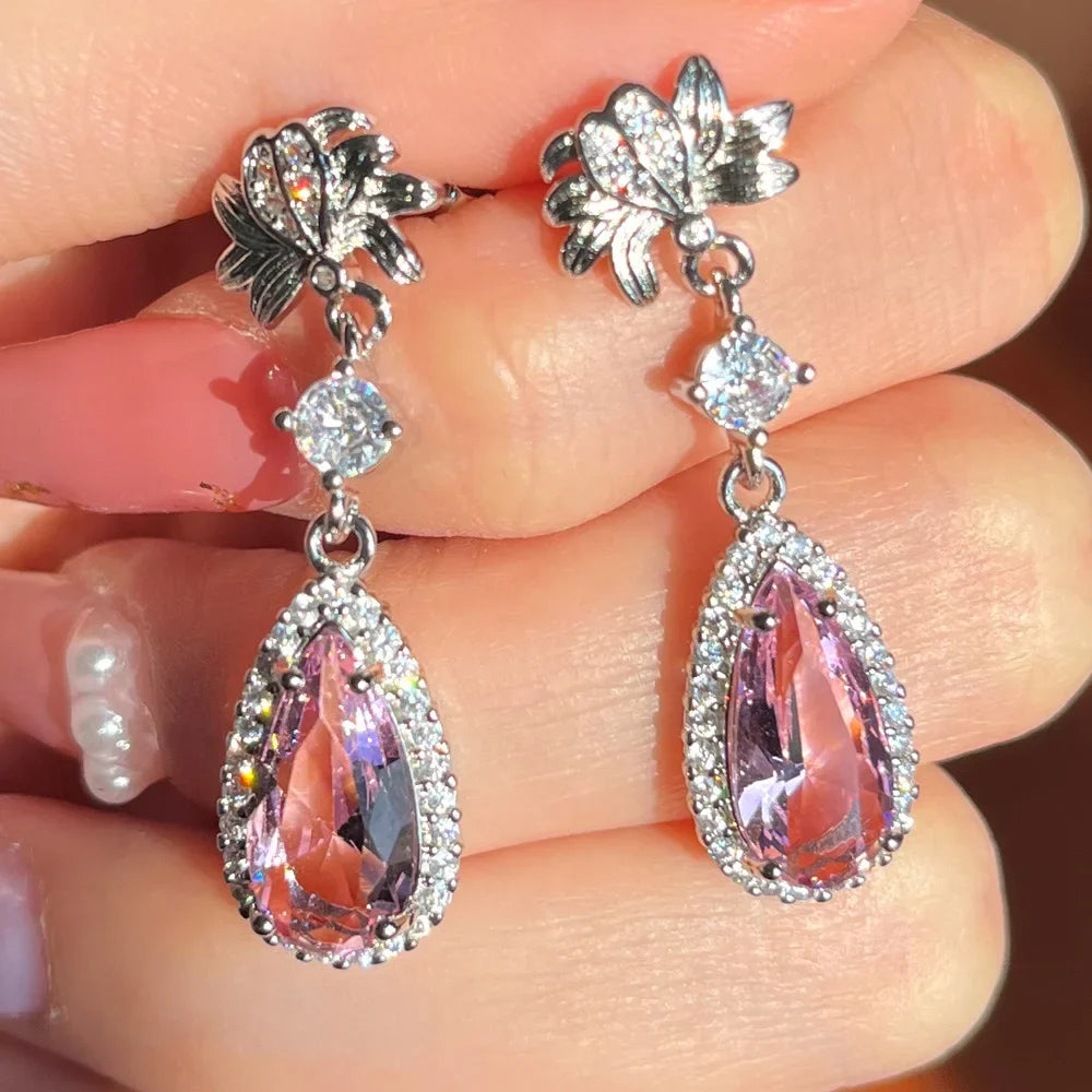 2025 New Arrivals Fashion Luxury silver color korean Zircon Stud Pink Earing Earrings For Women Girl Party Gift Jewelry Z7