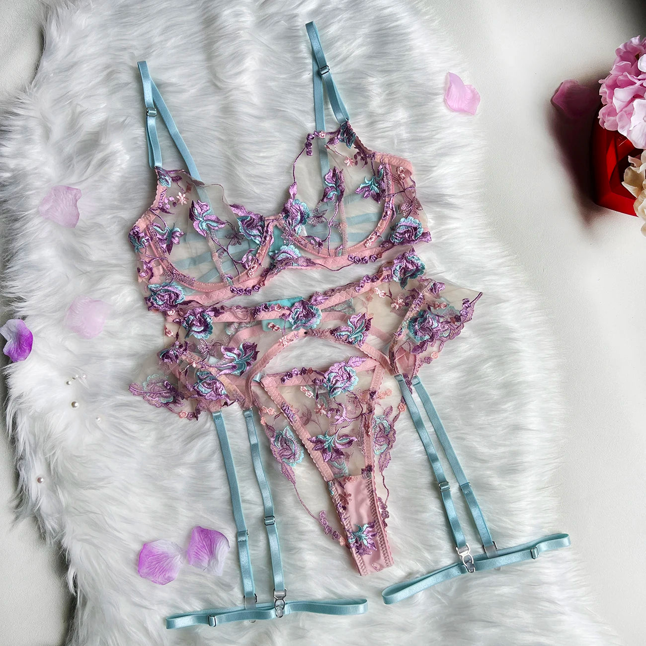 Ellolace Fairy Lingerie Floral Transparent Underwear Ruffle Garter Intimate Delicate Underwear Beautiful See Through Outfits