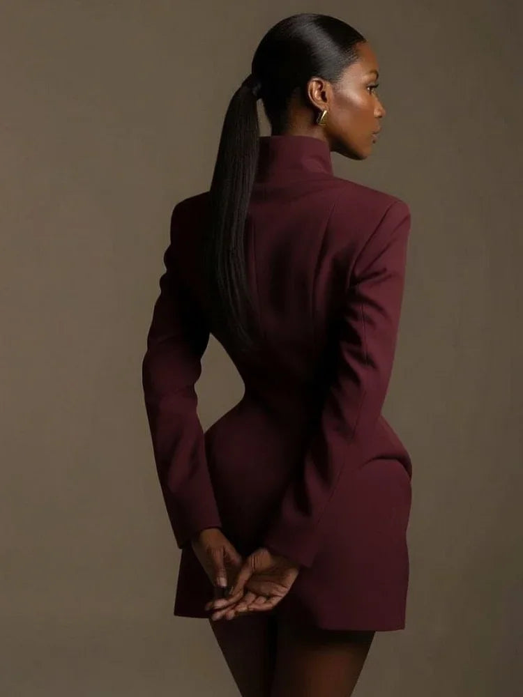 Women Waist Cinching Suit Jacket Elegant V-neck Full Sleeve Single Button Shoulder Pad Slim Coat Fashion Lady Commute Outerwear