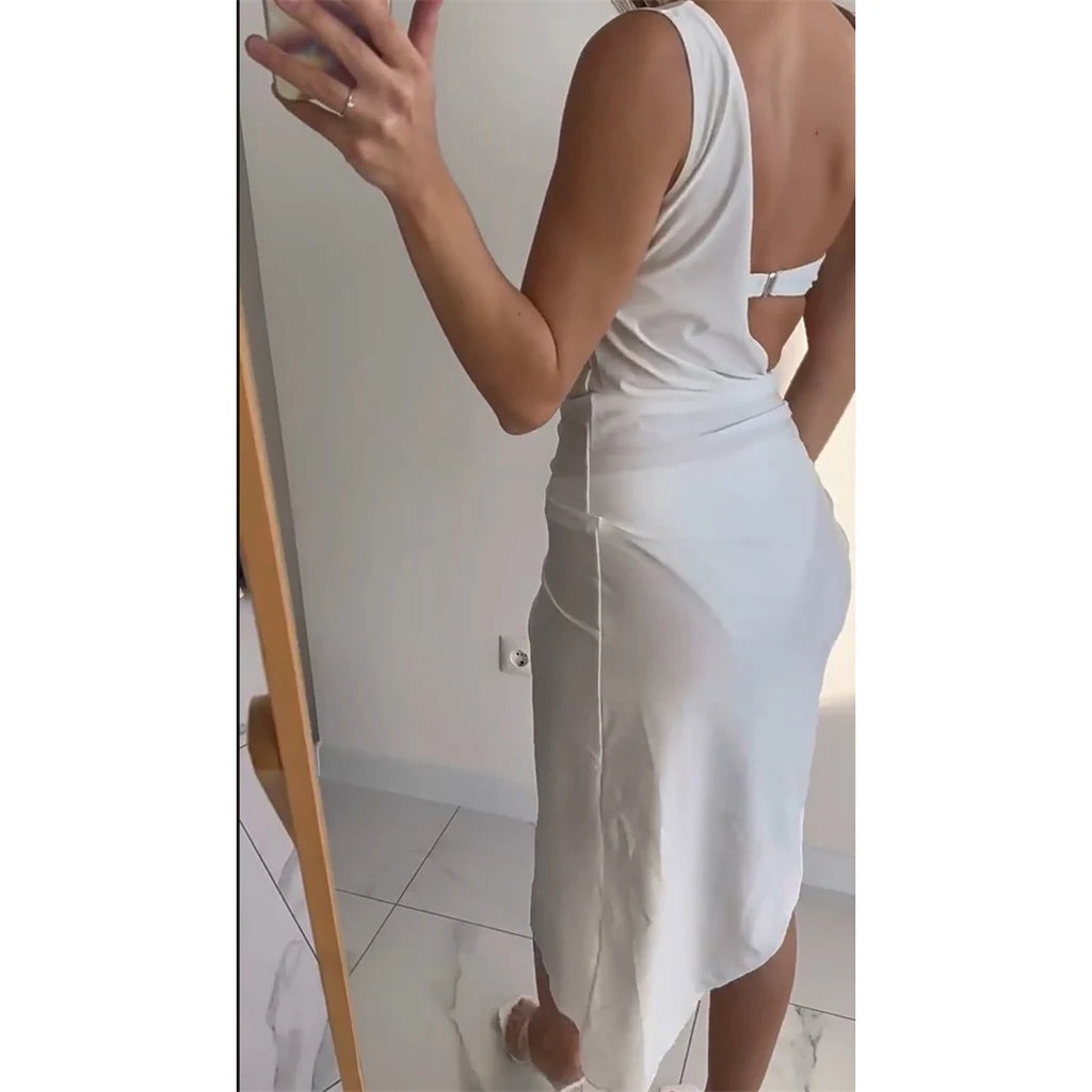 Women’s 2026 Bandeau Bikini Set – 3‑Piece Swimsuit with Long Maxi Cover‑Up Dress V6100