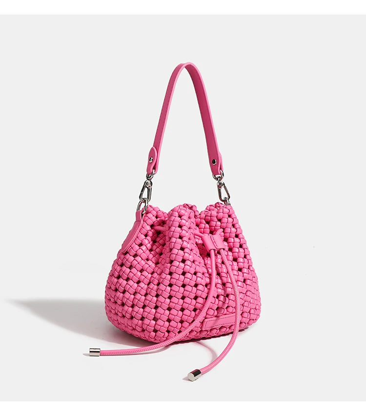 Luxury 2024 Bucket Bags with leather handles large Cross bag PU Woven Tote bag Branded Aesthetic bags Silver women's bags