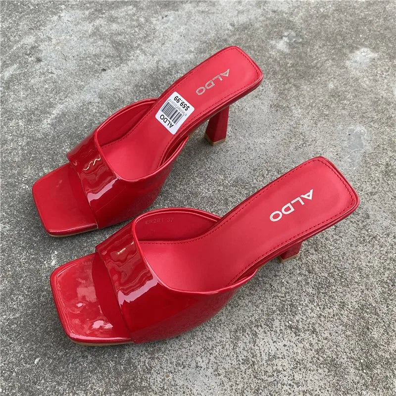 Women’s Square‑Head Thin High‑Heel Slippers