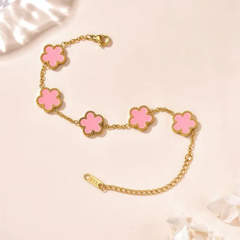 Stainless Steel Flower Four-leaf Clover Women's Bracelet Necklace Earrings Jewelry Gift