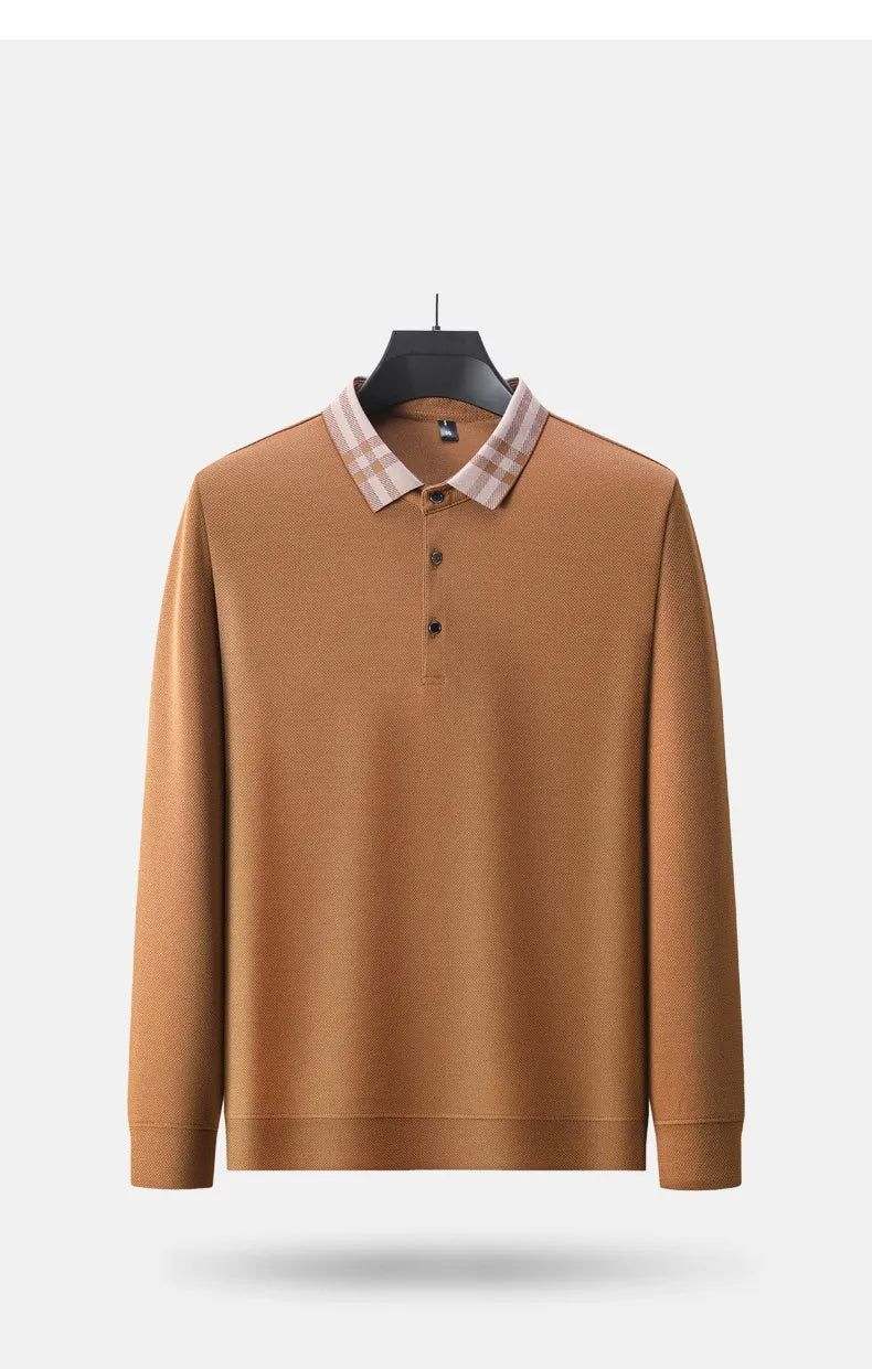 Men’s Light‑Luxury Long‑Sleeve Striped Polo Shirt