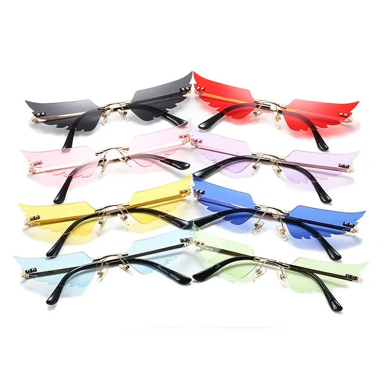 Wings Shape Rimless Sunglasses Women Ins Frameless Eyeglasses Female Party Funny Glasses Trend Eyewear Ocolus De Sol Feminino