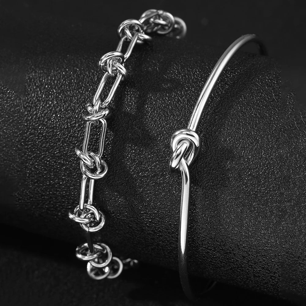 Stainless Steel Bracelet 2 Pieces Popular Creative Knotted Bracelet Vintage Design Bracelet For Women Jewelry Unusual Gifts New
