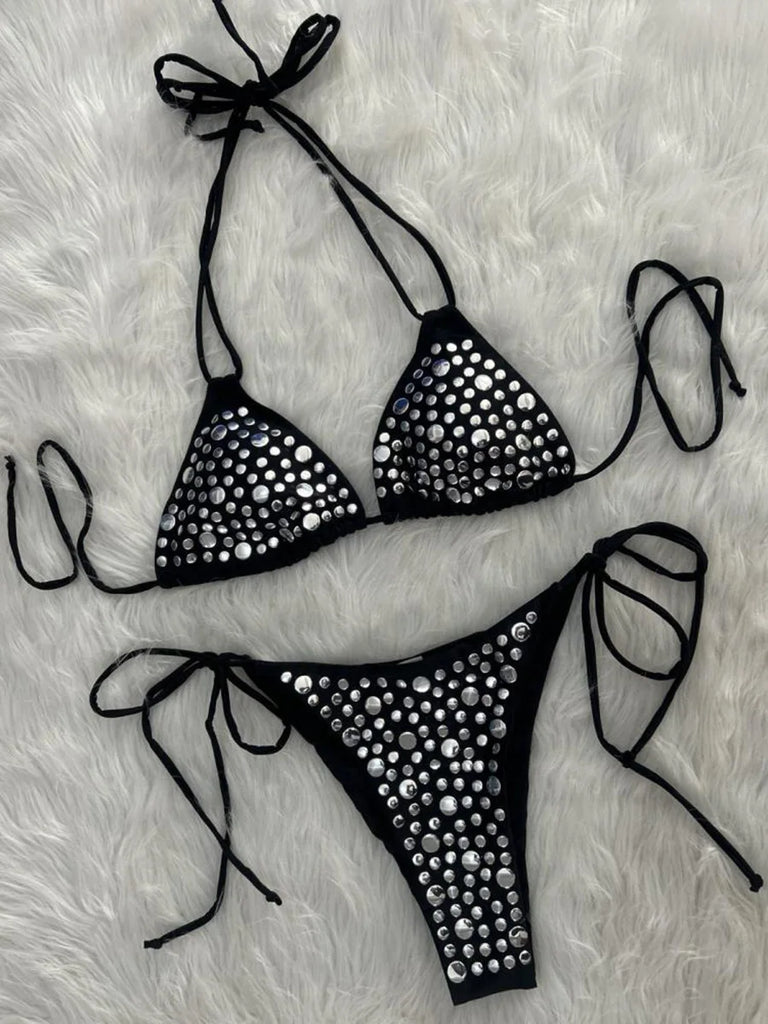 2026 Metallic Sequins Halter Bikini — Women’s Two‑Piece Sexy Swimwear Beach Bather Set