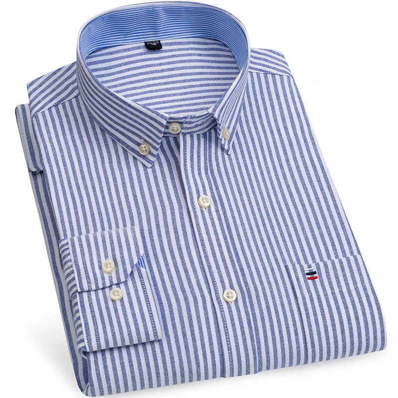 2024 New Quality Men's Social Shirt Long Sleeve 100% Pure Cotton Oxford Soft Plaid Formal Male Clothes Oversized Shirt S-7XL