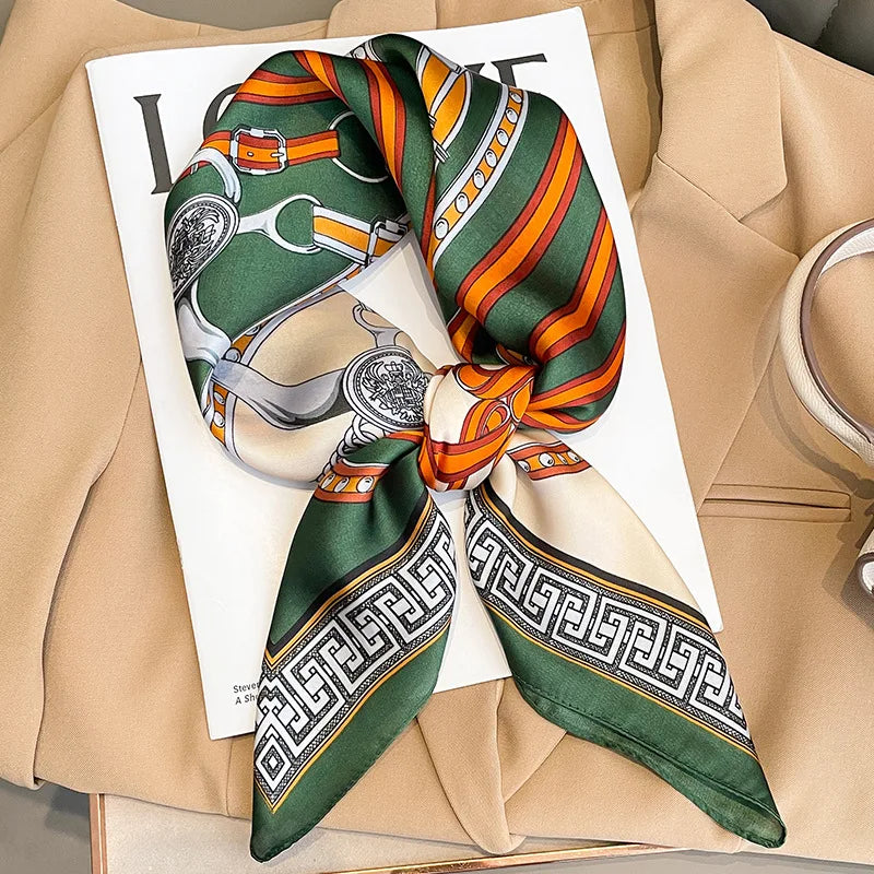 Luxury Brand Square Silk Scarf Women Hairband Design Printed Small Satin Shawls Foulard Neckerchief Female Headbands Bandana