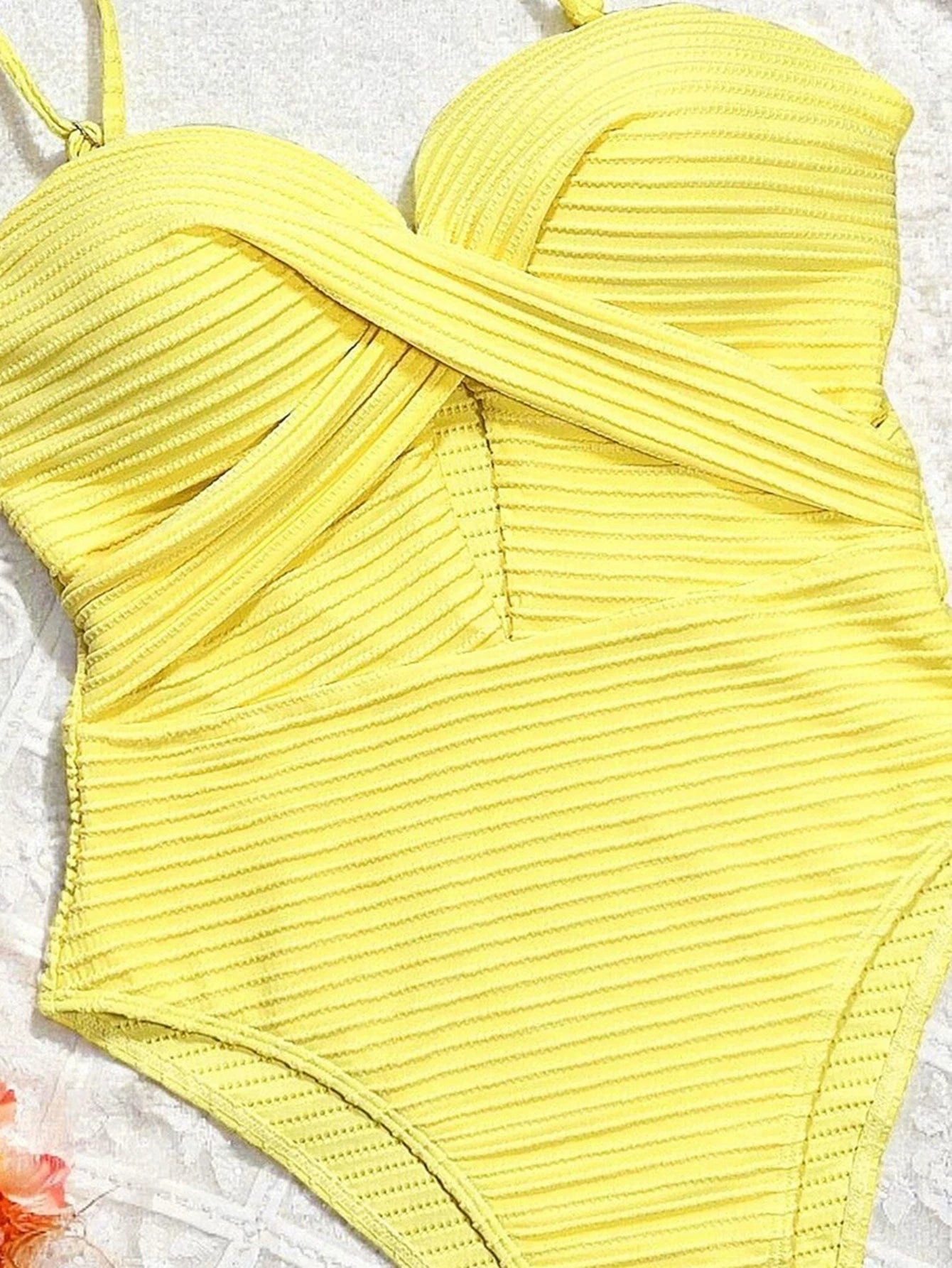 Sexy Yellow Hollow‑Out Cross One‑Piece Swimsuit