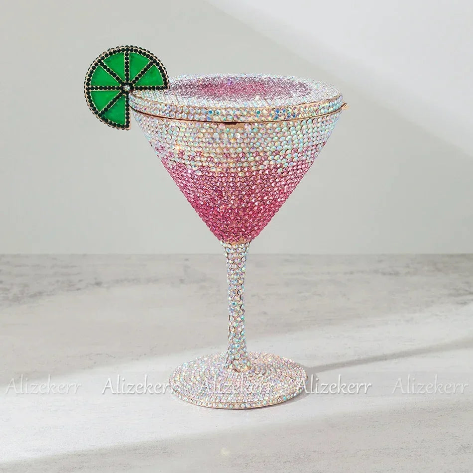 Alizekerr Goblet Shaped Crystal Evening Bags Women 2024 Gorgeous Sparkling Diamond Lemon Metal Purses And Handbags Wedding Party