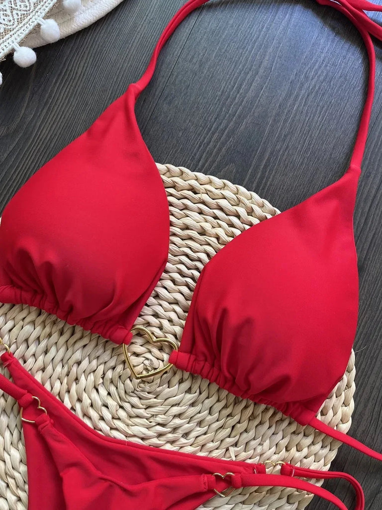 Women’s Sexy Halter Triangle Bikini – Low‑Waist Brazilian Thong Two‑Piece Swimsuit (Solid Color)