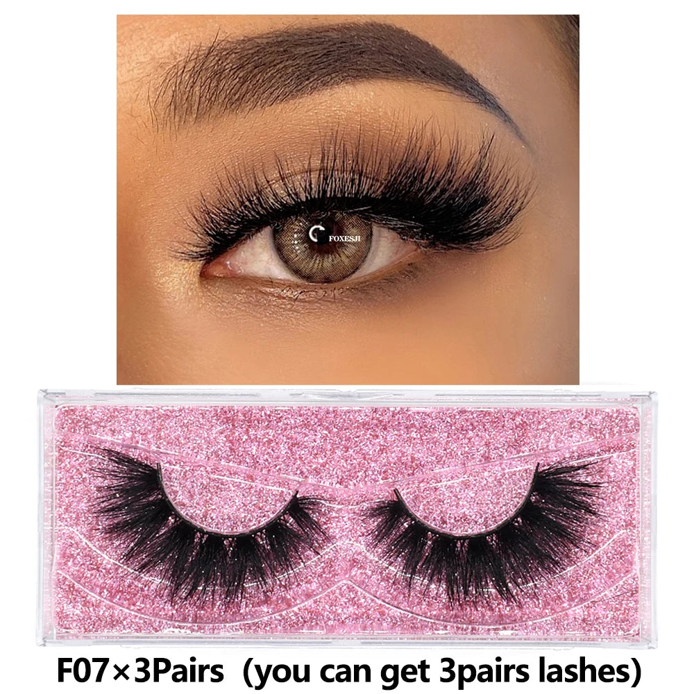 FOXESJI 3Pairs 3D Mink Lashes Fluffy Wispy Soft Corss Mink Fake Eyelashes Reusable Lash Extension Thick False Eyelashes Makeup