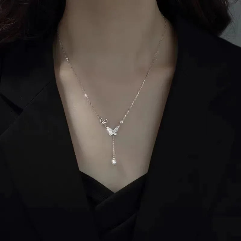 Gold Stainless Steel Water Drop Tassel Necklace – Women’s Fashion Chain