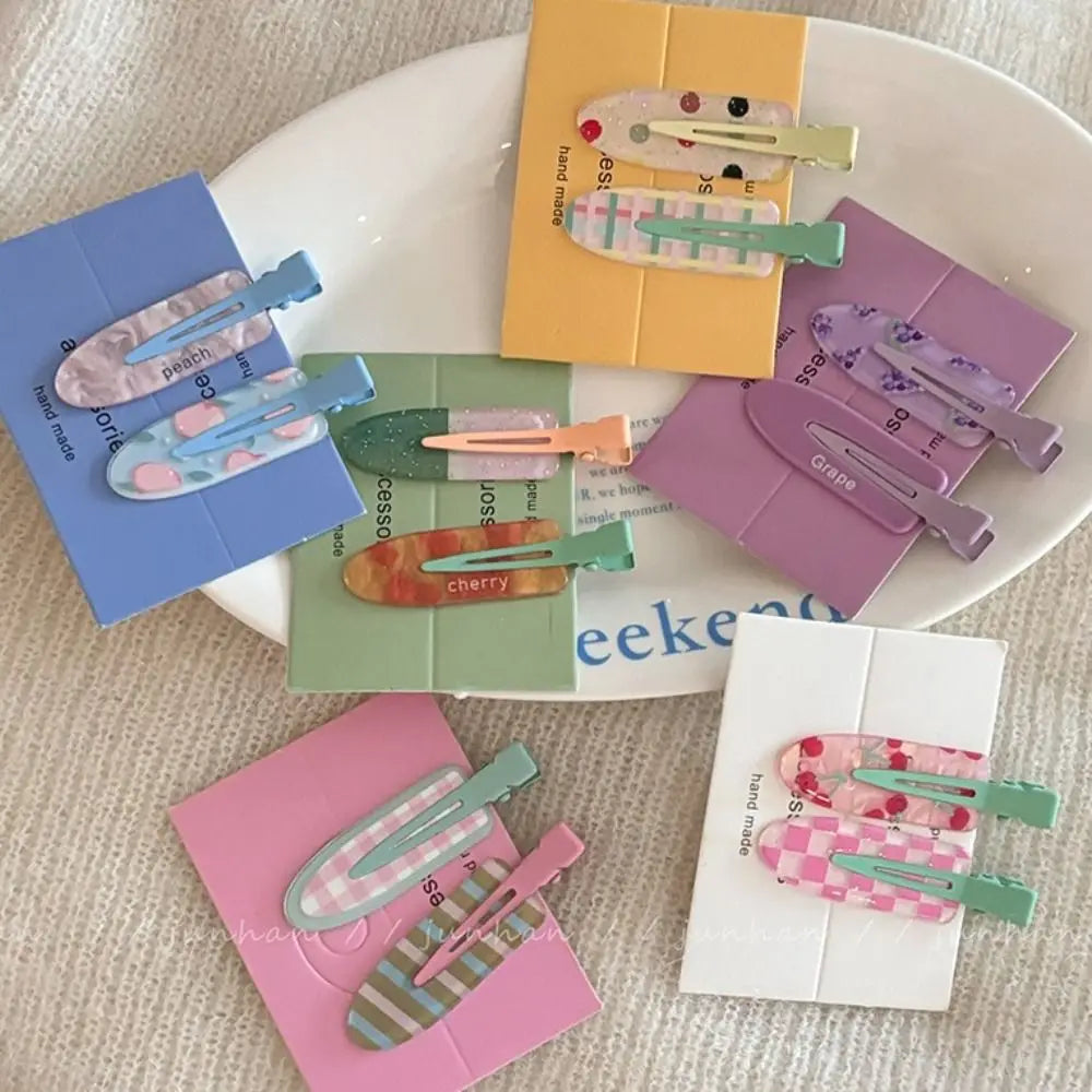 Geometry Traceless Hairpin Cute Cherry Bangs Clip Fruit Hairpin Duckbill Clip Korean Style Makeup Hair Clip Kids