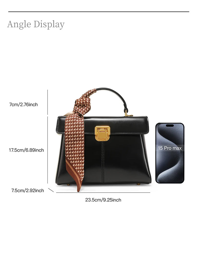 ITAMOOD Genuine Leather Handbag with Scarf | Luxury Designer Trendy Shoulder Bag Solid Color Commuting Bag | bags for women gift