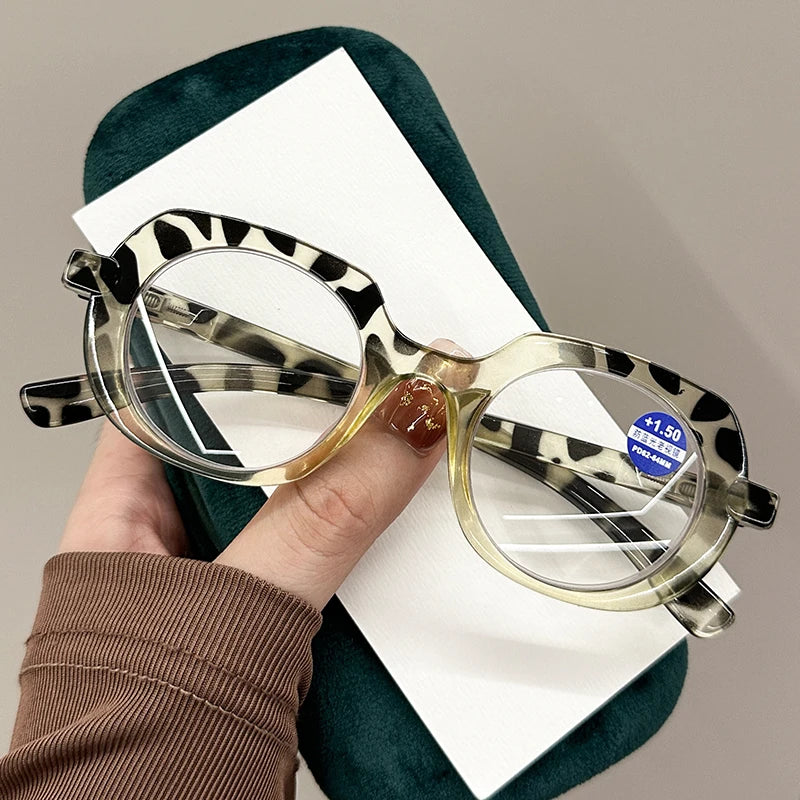 Retro Large Oval Reading Glasses Spring Leg PC Frame Presbyopia Glasses for Elderly Blocking Blue Light Presbyopia Eyeglasses