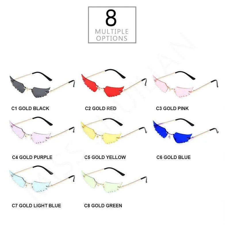 Wings Shape Rimless Sunglasses Women Ins Frameless Eyeglasses Female Party Funny Glasses Trend Eyewear Ocolus De Sol Feminino