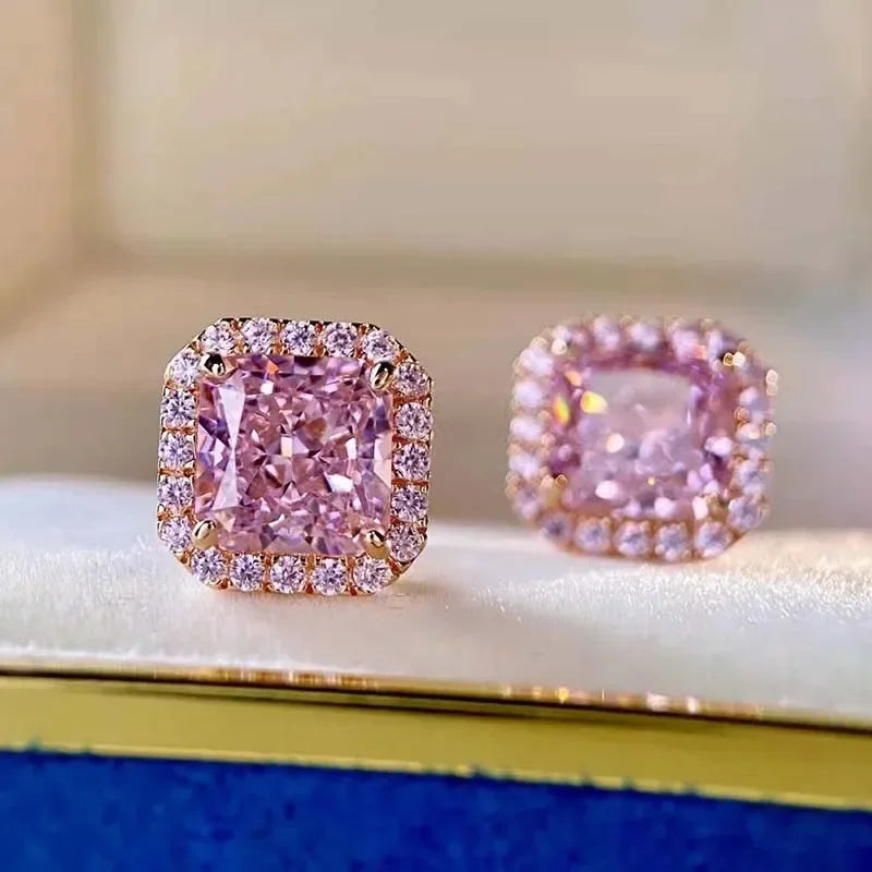 2025 New Arrivals Fashion Luxury silver color korean Zircon Stud Pink Earing Earrings For Women Girl Party Gift Jewelry Z7