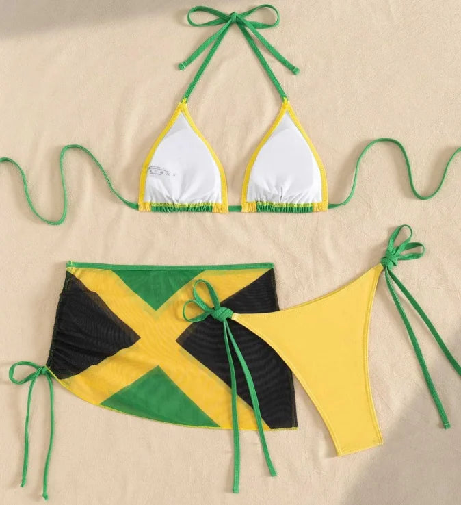 Jamaica Flag Three‑Piece Bikini Set