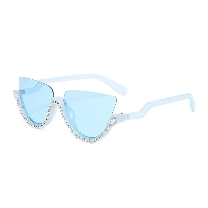 :Diamond Cat Eye Sunglasses for Women, Semi-Rimless Sun Glasses, Crystal Frame, Rhinestone Eyewear,Luxury Brand Designer,2023