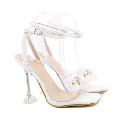 Women’s Gladiator High Heels – Sexy Lace‑Up Beaded Sandals with Butterfly‑Knot | Elegant Summer Party Shoes