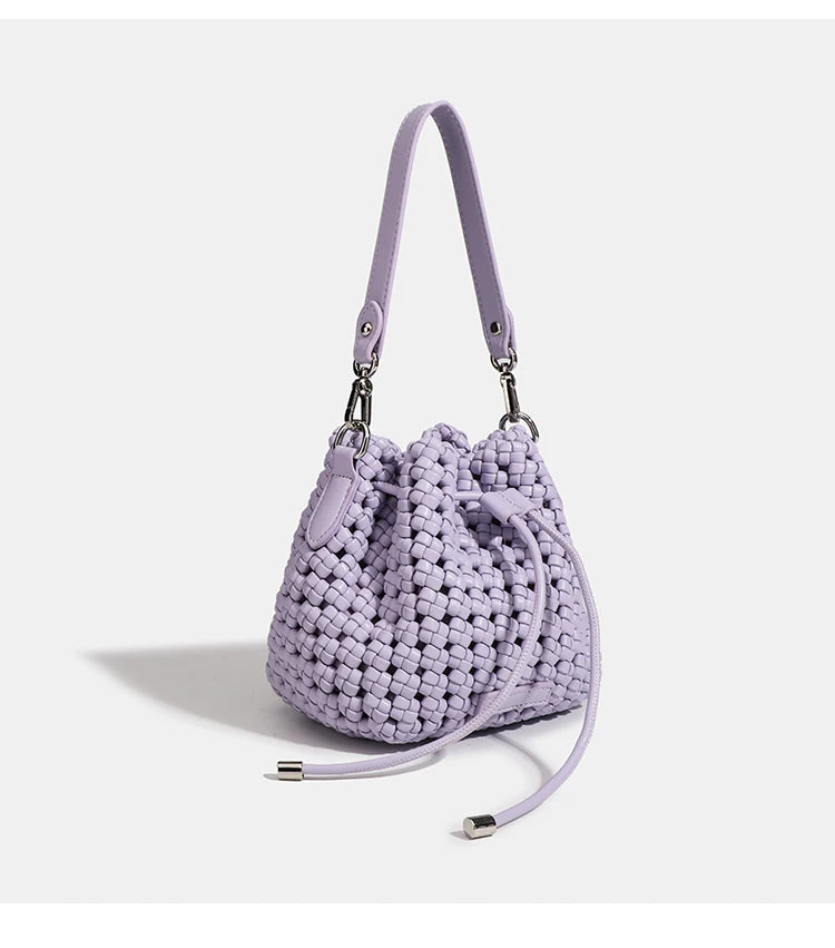 Luxury 2024 Bucket Bags with leather handles large Cross bag PU Woven Tote bag Branded Aesthetic bags Silver women's bags