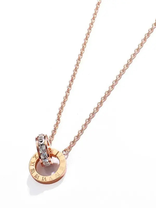 L91 new stainless steel rose gold square diamond Roman numeral double-buckle short necklace