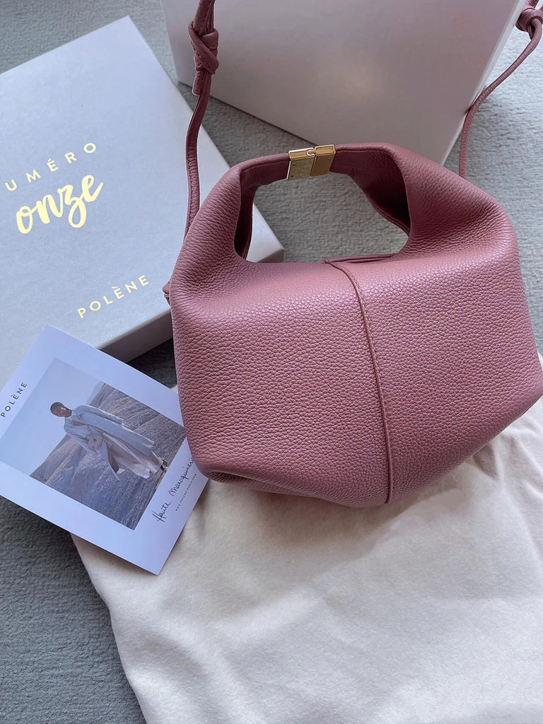 2025 new cowhide bento bag light luxury women's bag small luxury lychee grain hand-held crossbody bag