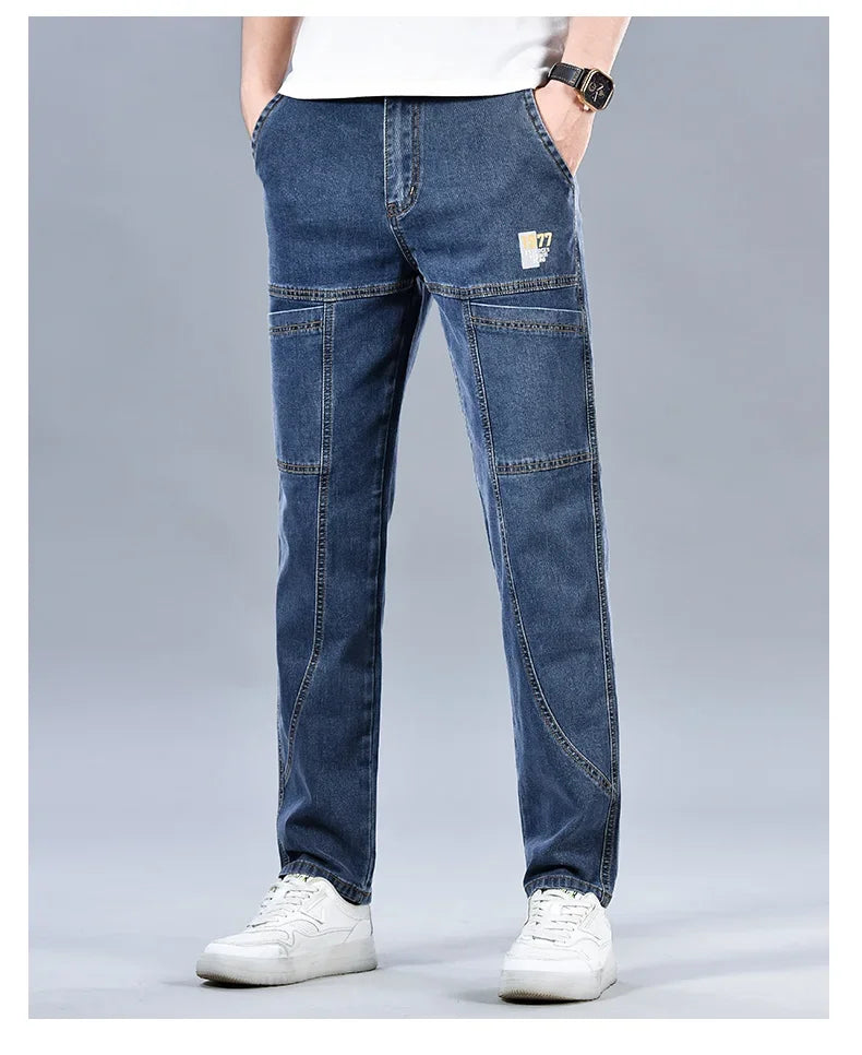 Multi‑Pocket Stretch Denim Jeans