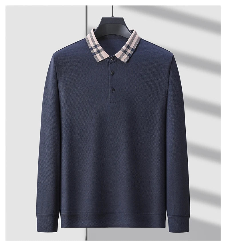 Men’s Light‑Luxury Long‑Sleeve Striped Polo Shirt