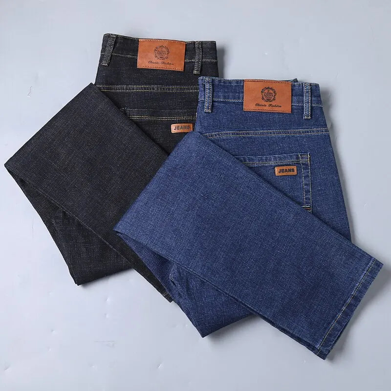 Men’s Soft Black Biker Jeans – Classic Stretch Denim Pants (Sizes 32–38) | Masculine Slim/Straight Fit Moto Style