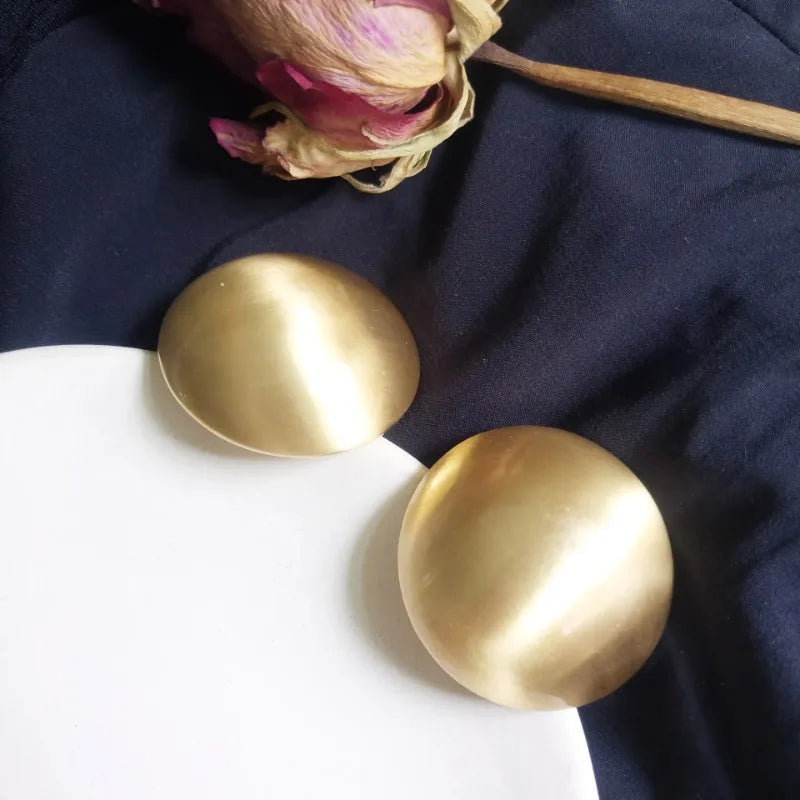 Big Round Frosted Gold Stud Earring for Women