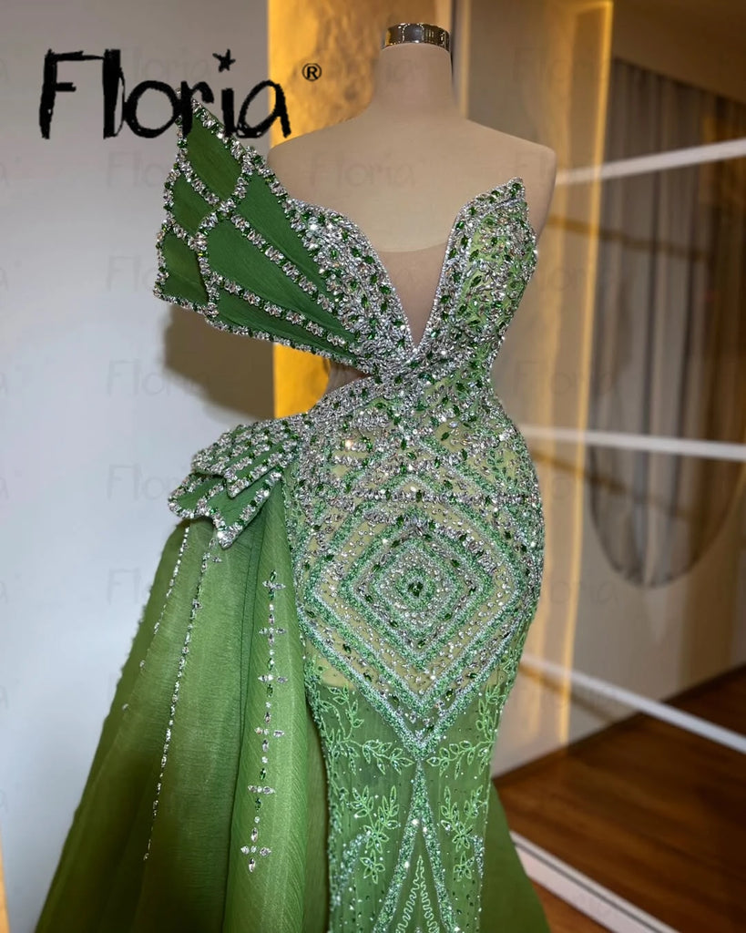 Luxury Mint Green Beaded Evening Dress