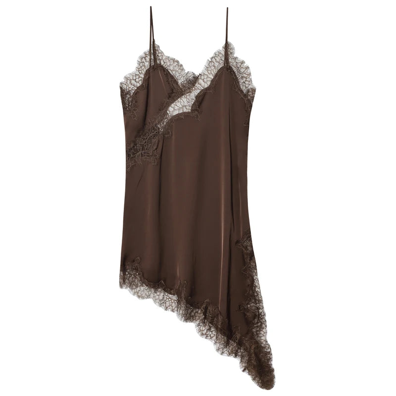 Women’s Lace Asymmetric Slip Dress – Sexy Backless Mini Dress | HXAO Summer 2025 Vestidos