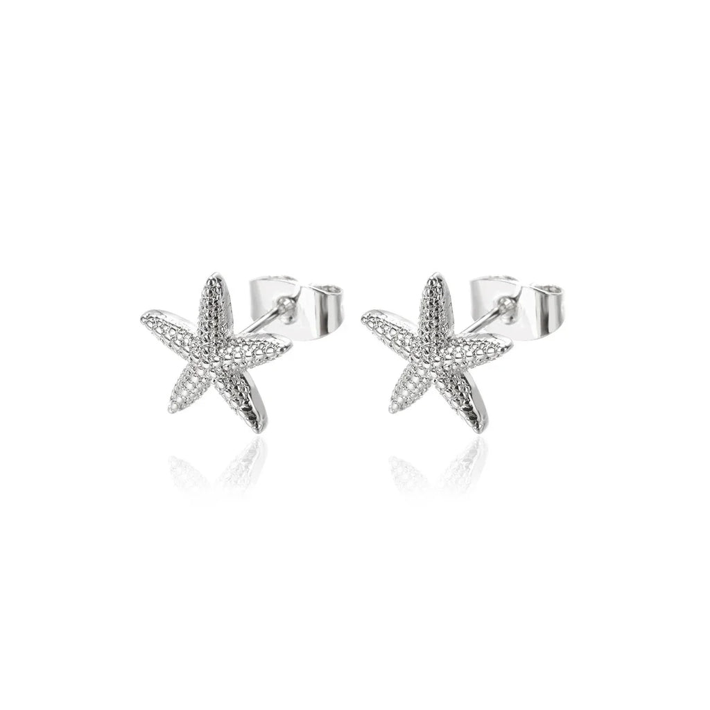 Vintage Summer Starfish Stainless Steel Stud Earrings For Women Simple Star Shell Earrings Stud Ocean Party Jewelry Gift